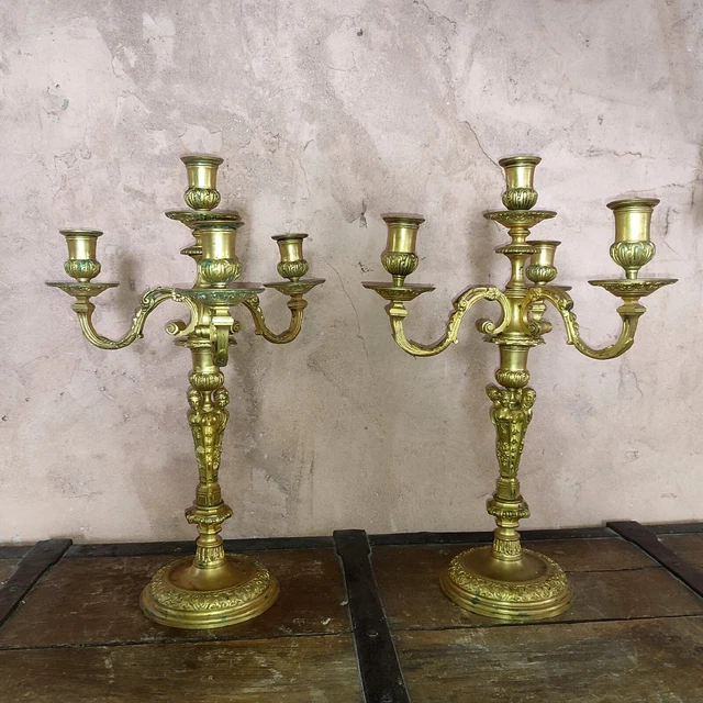 Paire de bougeoir candélabre en bronze doré 4 cariatides XIX XVIII ème 4 saisons