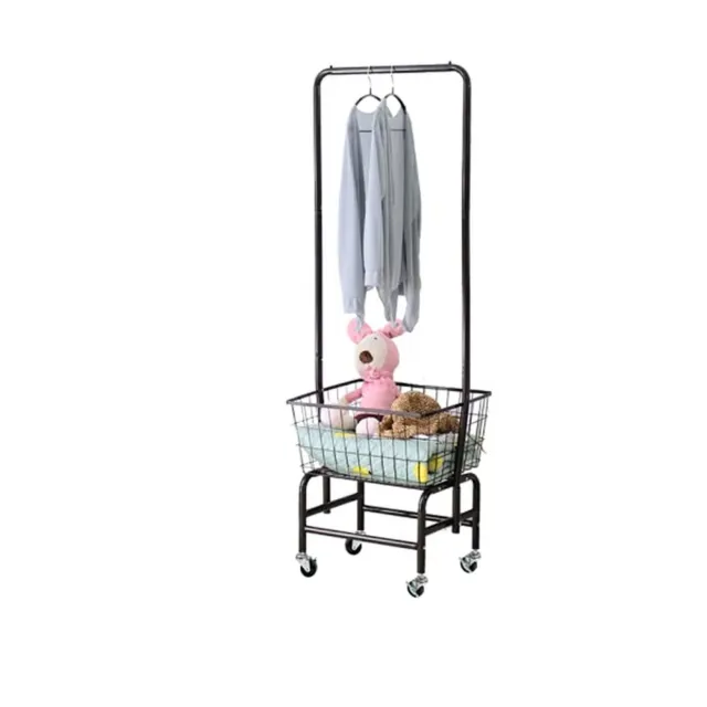 Rolling Laundry Hamper Basket Cart with Wire Storage Rack and Hanging Rack Co...