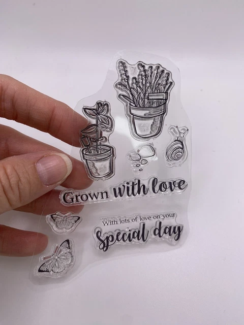 Plant Pot Rubber Stamp (No Block) Scrapbook Card Making Snail Garden Butterfly