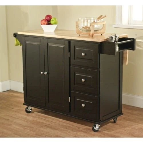 Kitchen Island Cart Rolling Buffet Microwave Table Drop Leaf Counter Storage Bla