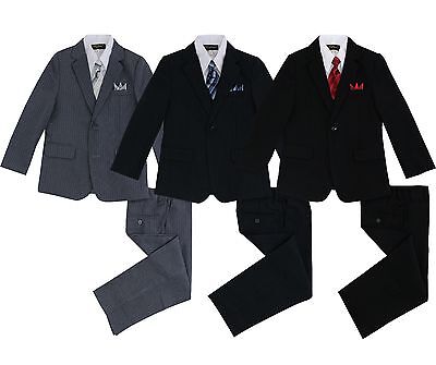 Kids Boys Pinstripe Suit 5 Pieces Set with Vest and Tie Size 2T-14 Two Button