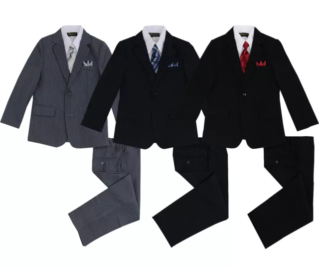 Kids Boys Pinstripe Suit 5 Pieces Set with Vest and Tie Size 2T-14 Two Button