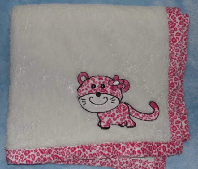 Babe Luxe Cream White Leopard Baby Blanket Pink Cheetah Print Trim