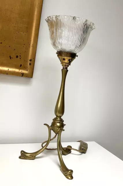 Vintage Arts and Crafts Solid Brass Tripod Table Lamp c1920/30s Rewired