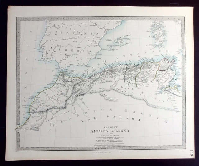 ANCIENT NORTH AFRICA, MAURITANIA, CARTHAGE, original antique map, SDUK