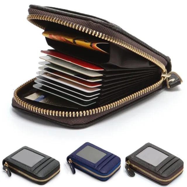 Mens Wallet Credit Card Holder Genuine Leather RFID Blocking Zipper Pocket Thin 3