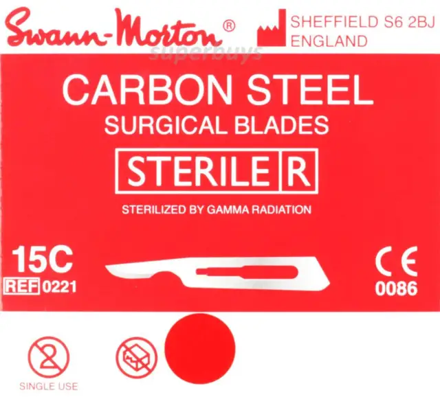 100pcs Swann Morton Steel No.15C Sterile Sealed Steel Surgical Scalpel Blades