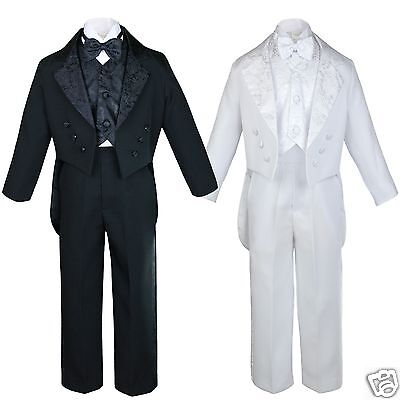 Infant Toddler Teen Boys Wedding Baptism Formal Tuxedo Suits Black White sz S-20
