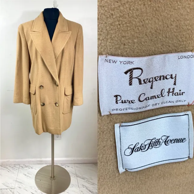 Vintage Camel Hair Peacoat Regency Tan Saks 5th Ave Satin Lined Medium USA