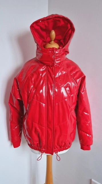 VESTE T40 DOUDOUNE vinyle rouge brillant doublée avec capuche zip