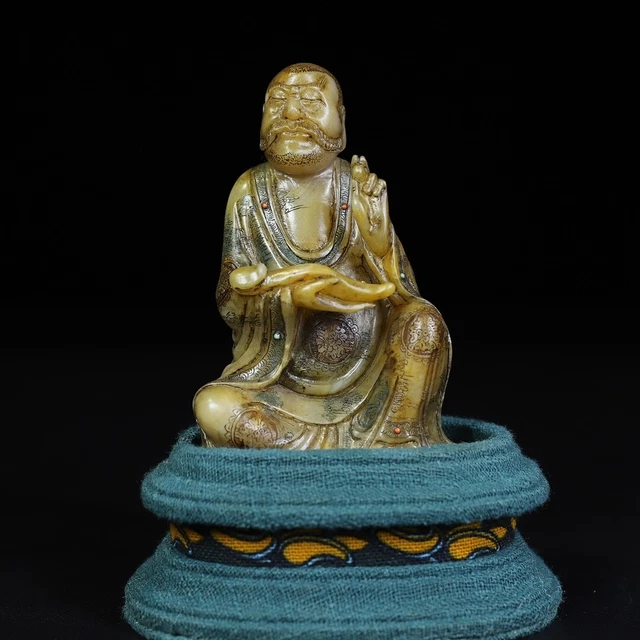 Chinese Exquisite Handmade Luohan Carving Shoushan Stone Statue