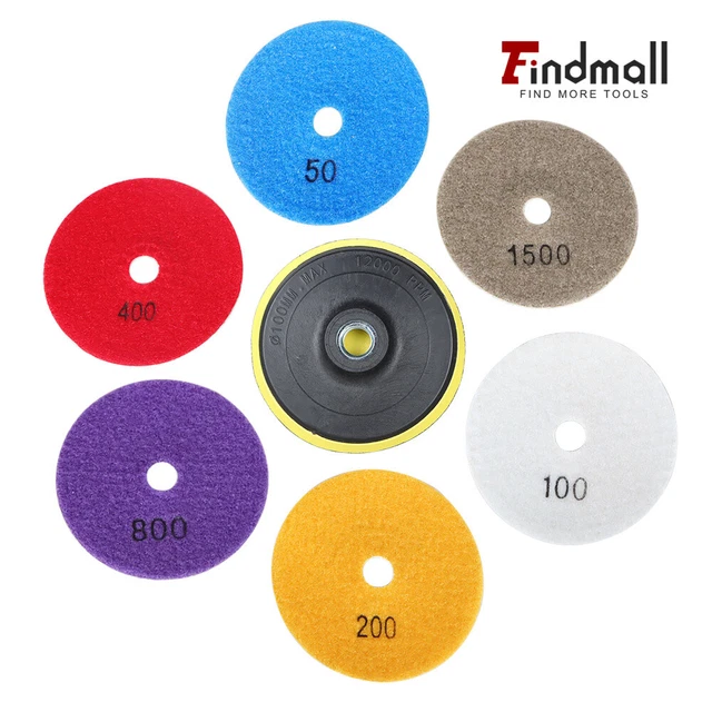 Findmall 7 Pack 4 Inch Diamond Polishing Pads Wet  /Dry Set Pads For Polishing
