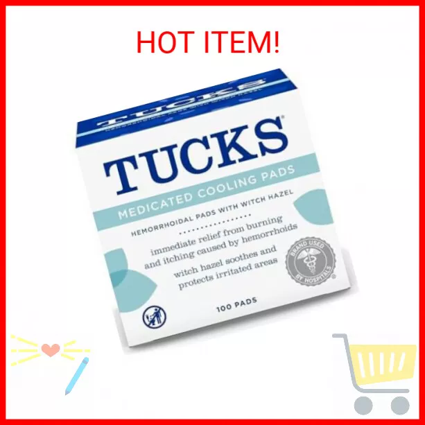 TUCKS Medicated Cooling Pads, 100 Count – Pads with Witch Hazel, Cleanses Sensit
