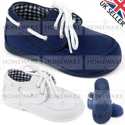 Baby Boys Deck Shoes Spanish Style Boat Shoes Lace Up Navy White Uk 3-8 Infant