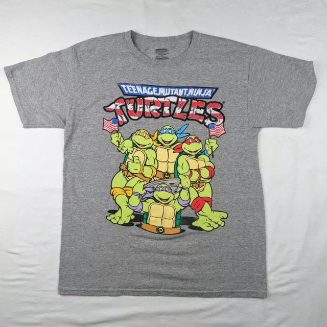 Teenage Mutant Ninja Turtles Youth Large Small American Flag T-Shirt TMNT Logo