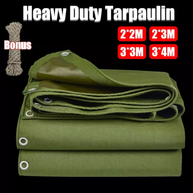 4 Sizes Army Heavy Duty Waterproof Canvas Tarp Tarpaulin Sun Blocked Dustproof A