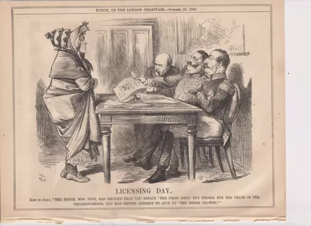 1867 Punch Cartoon Licensing Day Decides Pope Should Give Up Three Crowns