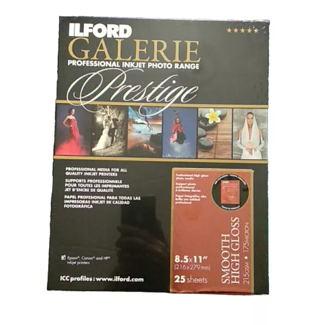 Ilford Galerie Prestige Smooth High Gloss Inkjet Paper Letter 216 x 279mm 215gsm