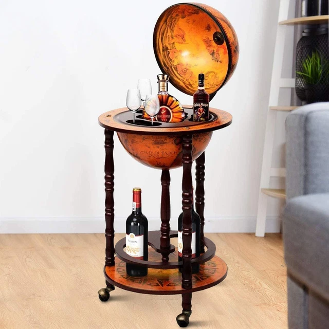 Wooden Globe Wine Rack Globe Wine Bar Stand, Freely Movable Stable Liquor Bottle