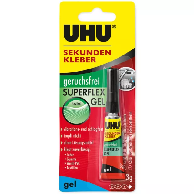 UHU Sekundenkleber SUPERFLEX GEL Klebstoff Kleber 3g in Tube Bastelkleber Hobby