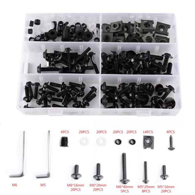 177PCS Sportbikes Motorcycle Fairing Bolts Kit M5/M6 Fastener Screws Black F2