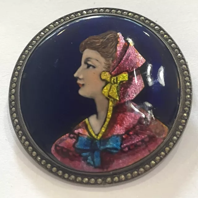 ANCIEN broche émail Camille Faure LIMOGES, ANTIQUE Enamel Brooch Signed, Spilla