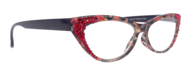 Lynx, (Bling) Cat Eyes, Women Reading Glasses W (light Siam) Genuine European Cr