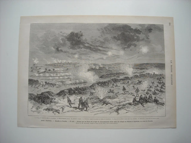 Gravure 1877. La Guerre. Sous Plevna. Bataille De Poradin. Attaque Par Les Turcs