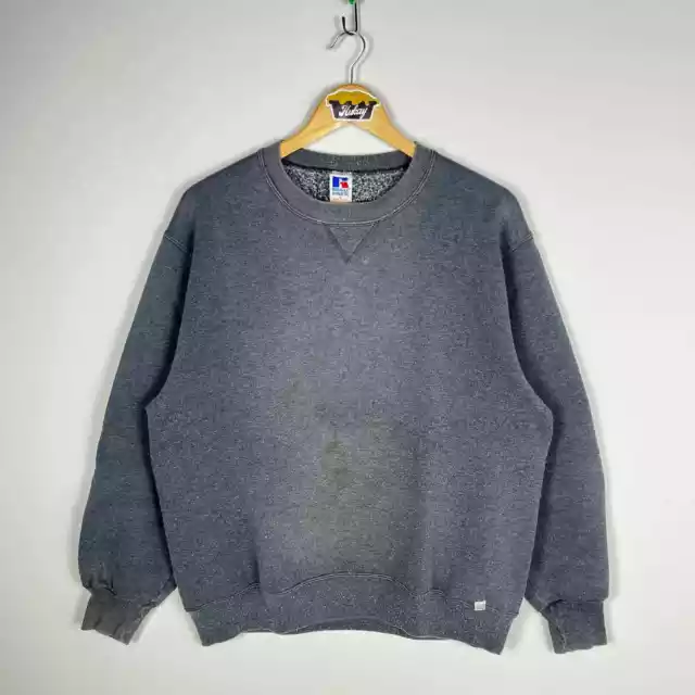 Vintage 90s Faded Blank Gray Russell Sweatshirt Large
