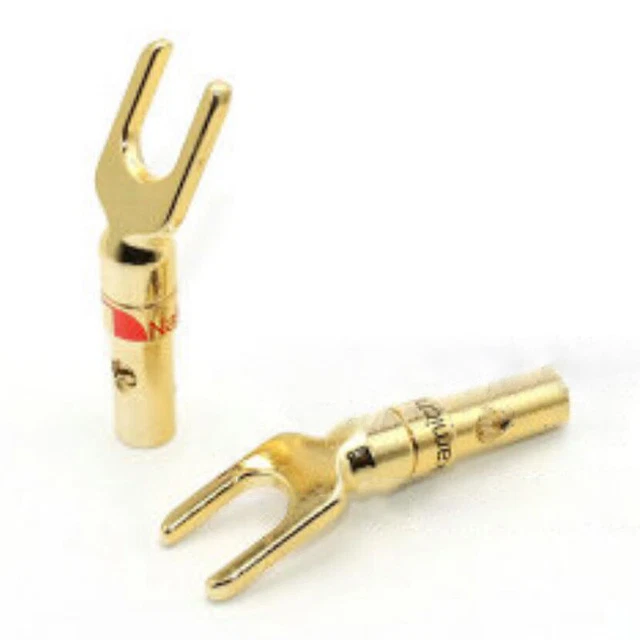 4X U Shaped Y Fork Speaker Connectors/Plugs Gold Plated Cable Terminal Ends q- 2