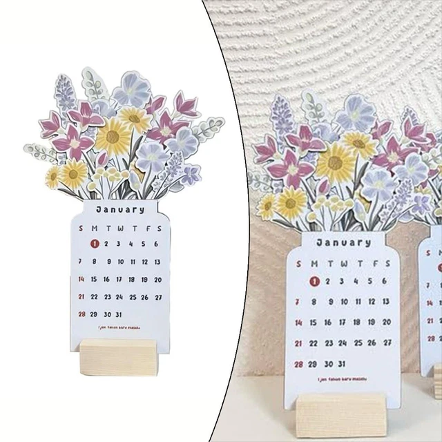 Bloomy Flowers Wooden Crafts Home Furnishings Desk Calendar Limited Edition