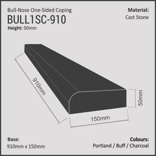 Bullnose One-Sided Wall Coping 910mm x 150mm 3 Colours Free UK Mainland Delivery 2