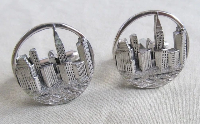 Men Vintage CITY SKY LINE CUFFLINKS NEW YORK CHICAGO Costume Jewelry G40 Men Vintage CITY SKY LINE CUFFLINKS NEW YORK CHICAGO Costume Jewelry G40