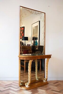 1950s Italian Walnut Mirror hall stand with Original Glass in an Art Deco style 3