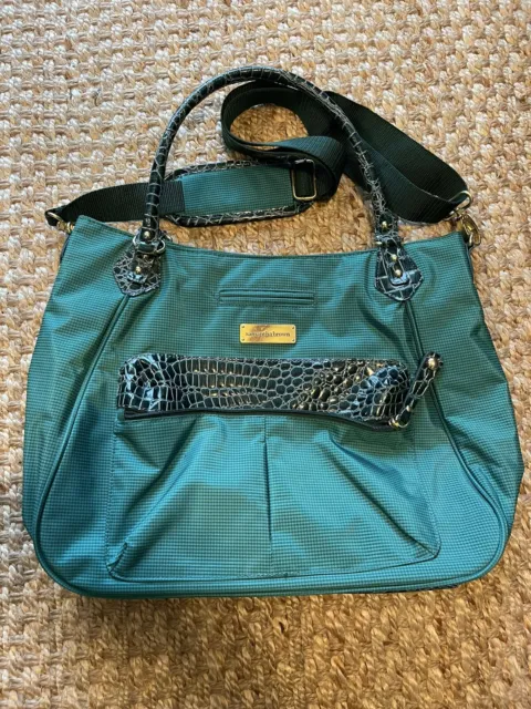 Samantha Brown Carry On Croc Embossed Accents Travel Bag Purse Emerald Green