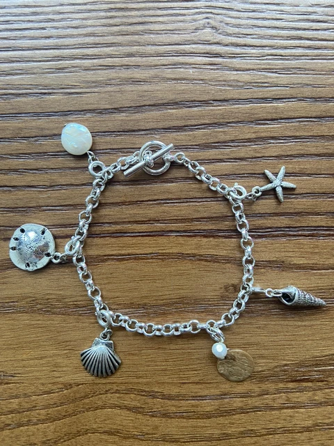 Sea Life Charm Bracelet Mermaid Sea Shells Sand Dollar Nautical Beach Charms 8"