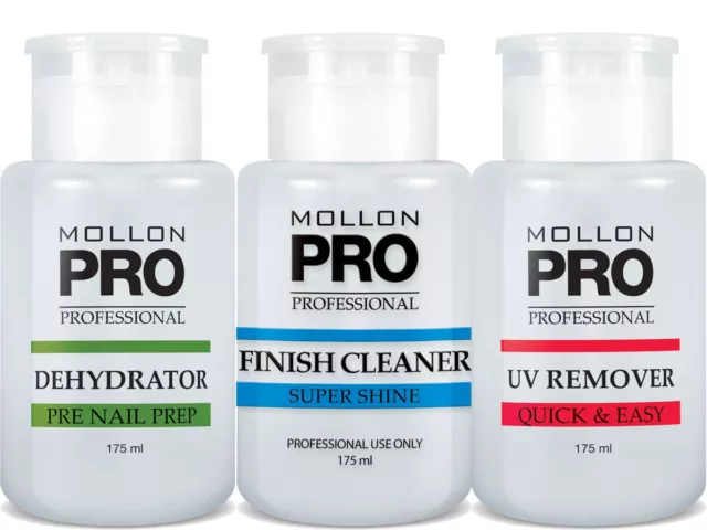 Mollon Pro Kit 3 Flacons Dehydrator, Finish Cleaner, UV Remover