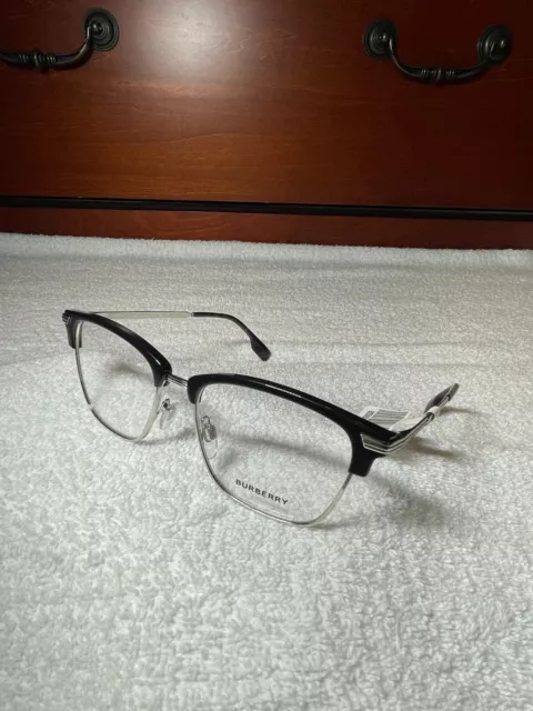 New Authentic BURBERRY Pearce B 2359 3001 Black & Silver Eyeglasses $293