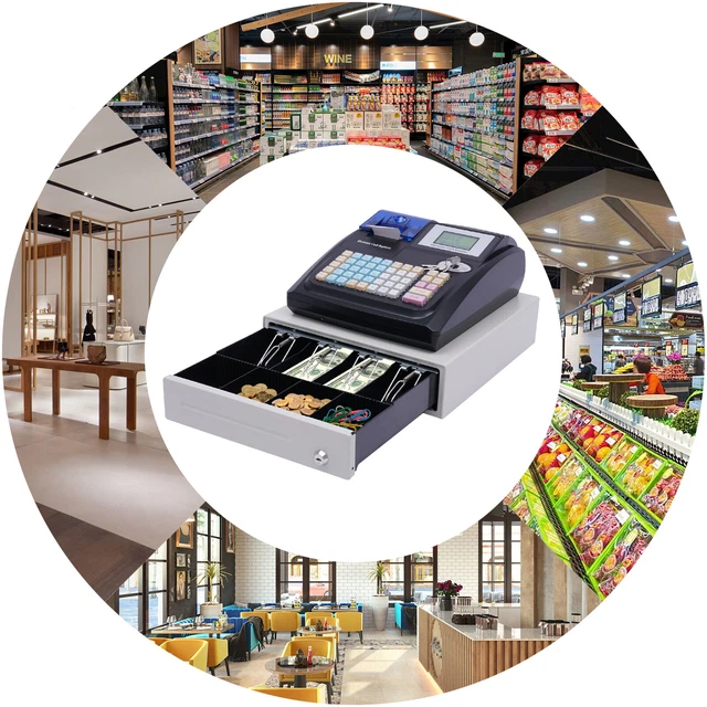 Electronic POS System Cash Register Till 48 Key w/ Drawer LED Display Fit Retail