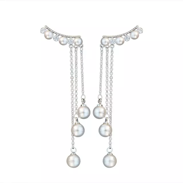 Long Dangle Earrings Pearl Eardrops for Women Teardrop Sterling Pendant