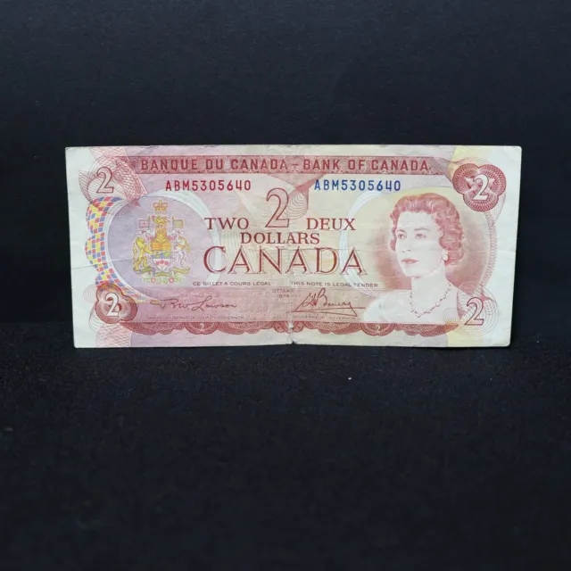 vintage collectable $2 canadian dollar bill Lawson Bouey 1974