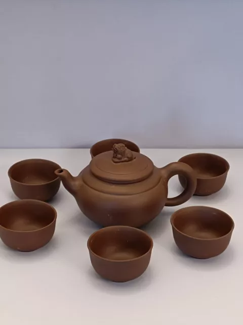 Zisha Yixing Style Clay Mini Chinese Oriental Teapot Set - Cups Saucers x 6 3