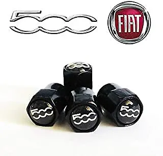 FIAT 500 valve Tyre Dust Caps  4 pcs black logo decor