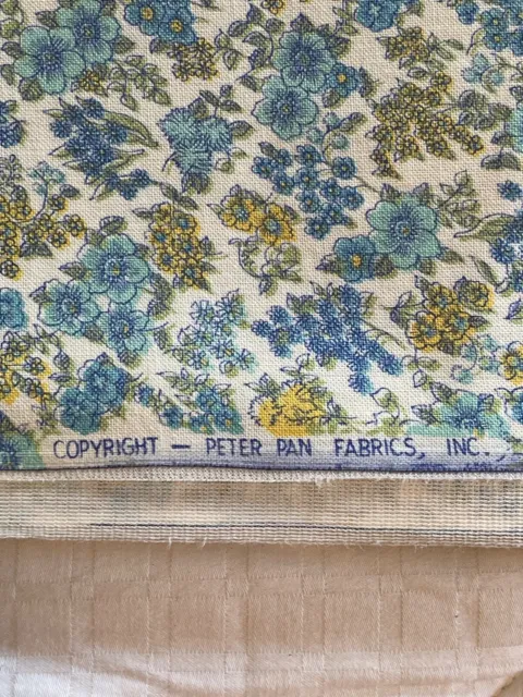 VTG Peter Pan Fabrics 100% Cotton 44w 1yd 2" (44" x 38") Blue & Yellow Floral