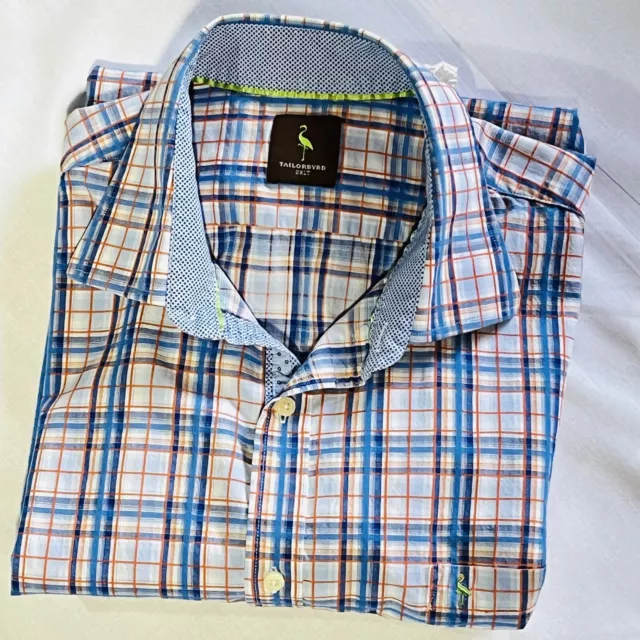 Tailorbyrd Mens 2XLT Long Sleeve Button Up Blue And Orange Plaid ￼Shirt Tall