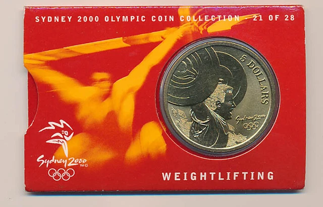 Australia: 2000 $5 Syd Olympics- Weightlifting,21 of 28, UNC in RAM Card, Cat$15