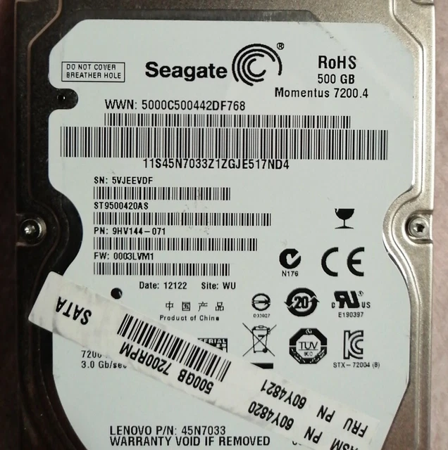 -- 500 GB SATA Seagate Momentus 7200.4 ST9500420AS --