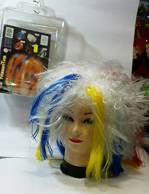 Carnevale Halloween Parrucca Multicolor Wig Pagliaccio Cosplay Base Bianco
