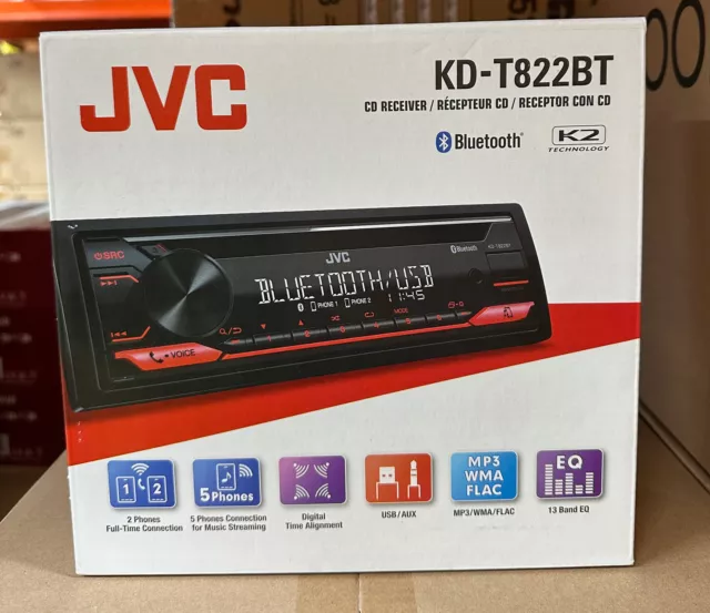 JVC AUTO CD USB RADIO STEREO TUNER HEAD UNIT PLAYER iPhone BLUETOOTH KD-T822BT