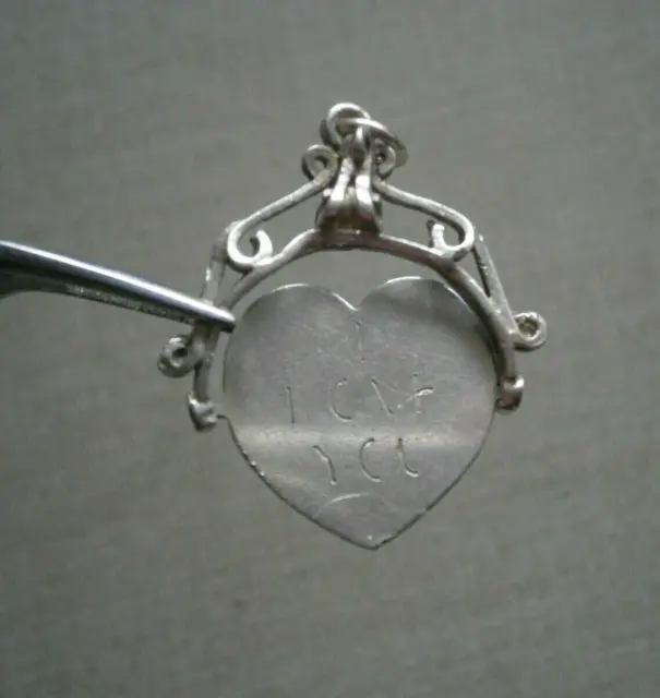 "I Love You" Ornate Heart Spinner Vintage Sterling Silver Charm Pendant ~ 2.8g